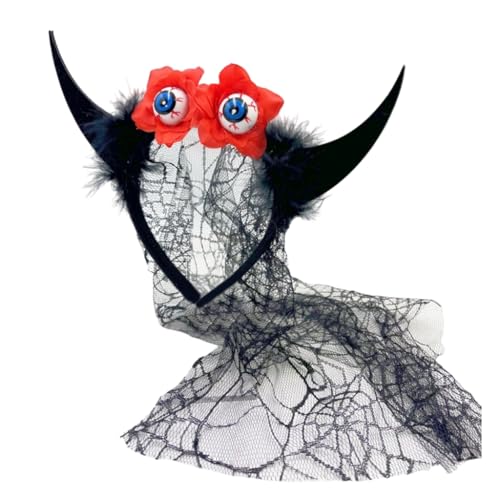 MLWSKERTY Halloween-Haarreif mit Teufelshorn, dunkle Serie, Stirnband, Augapfel-Tüll, Kopfschmuck, Themenparty, Musik, Festival, Haarband von MLWSKERTY