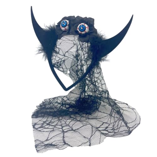 MLWSKERTY Halloween-Haarreif mit Teufelshorn, dunkle Serie, Stirnband, Augapfel-Tüll, Kopfschmuck, Themenparty, Musik, Festival, Haarband von MLWSKERTY