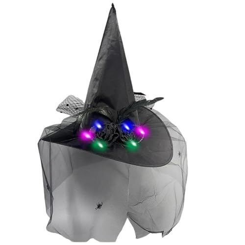 MLWSKERTY Halloween Hexenhut Zarte Leuchtende Retro Hexenhüte Für Maskerade Mode Erwachsene Cosplay Kostümzubehör von MLWSKERTY