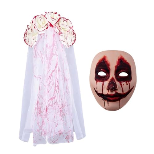 MLWSKERTY Halloween-Kostüm für Erwachsene, Gothic-Stil, Schleier, Blume, Haarreif, blutiger Haarreif, dunkle Serie, gruselige Phantombraut-Gesichtsmaske, Requisiten MLWSKERTY Halloween-Kostüm für Erwachsene, Gothic-Stil, Schleier, Blume, Haarreif, blutiger Haarreif, dunkle Serie, gruselige Phantombraut-Gesichtsmaske, Requisiten von MLWSKERTY