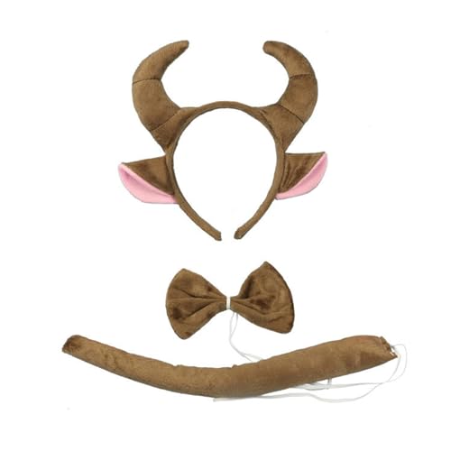 MLWSKERTY Halloween Kuhkostüm Tierkleid Kits Für Kid Birthday Halloween Enthält Kuhhornhaarband Schwanz Biege Bowtie von MLWSKERTY