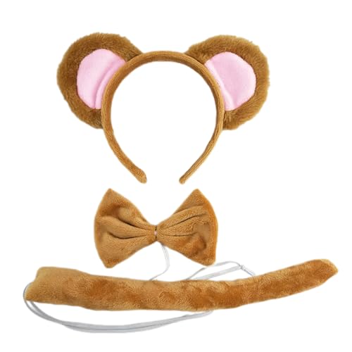 MLWSKERTY Halloween Monkey Kostüm Tierkleid Kits Umfasst Affenhaarband Schwanz Und Bowtie Für Kid Halloween Cosplay Party von MLWSKERTY