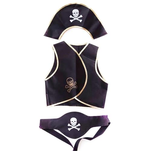 MLWSKERTY Halloween Piratenkostüm Set Piraten Augen Patches Piratenhutschädel Muster Tops Für Halloween Party Carnivals von MLWSKERTY