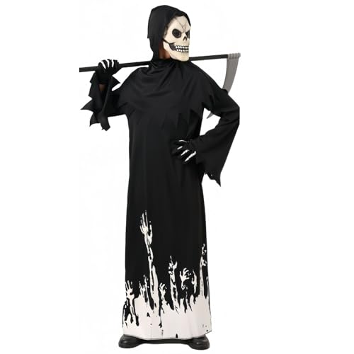 MLWSKERTY Kinder Todeskostüm Set Halloween Todeskostüm Für Kinderjunge Gril Beinhaltet Robe Scythe Face Handschuh MLWSKERTY Kinder Todeskostüm Set Halloween Todeskostüm Für Kinderjunge Gril Beinhaltet Robe Scythe Face Handschuh von MLWSKERTY
