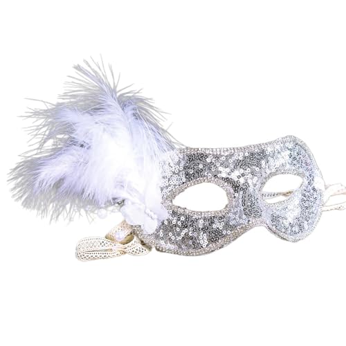 MLWSKERTY Maskerademaske Mit Feder Pailletten Eyemask Mit Strasskette Für Frauen Maskerade Carnivals Proms Hochzeit von MLWSKERTY