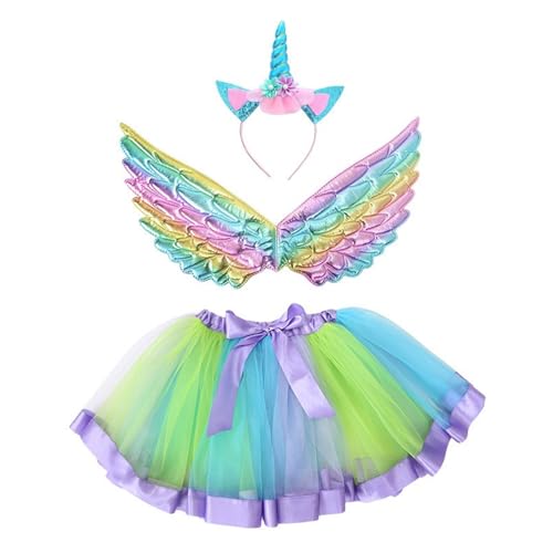 MLWSKERTY Prinzessinnen Kleiden Kleidung Für Kleine Mädchen Kleinkinder Einhörner Kostüm Set Mit Tutus Fairy Wing Einhörnern Stirnbänder von MLWSKERTY