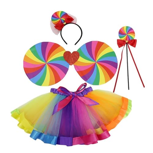 MLWSKERTY Regenbogenfarbe Prinzessin Kostüm Für Mädchen Geburtstag Halloween Einschließlich Rock Regenbogen Farbflügel Zauberstab Haar Hoop von MLWSKERTY