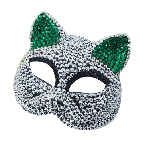 MLWSKERTY Strasssteine ​​Maskerade Cats Face Maske Für Frauen Männer Cosplay Partyfotografie Halloween Dekorationsmaske von MLWSKERTY
