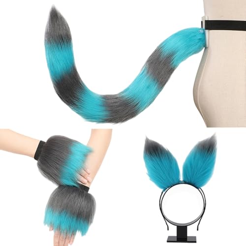 MLWSKERTY Tierschwanzkostüm Mit Plüschiger Ohrstirnband Und Handgelenk Manschetten Halloween Cosplay Accessoire Für Frauen Maskerade Weihnachten von MLWSKERTY