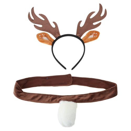 MLWSKERTY Weihnachtshirschkostüm Für Frauen Mädchen Weihnachten Hirsch Ohrstirnband Hirsch Heck Nase Rock Halloween Amimal Outfit Accessoire von MLWSKERTY