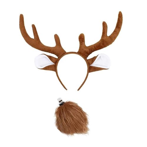 MLWSKERTY Weihnachtshirschkostüm Für Frauen Mädchen Weihnachten Hirsch Ohrstirnband Hirsch Heck Nase Rock Halloween Amimal Outfit Accessoire von MLWSKERTY