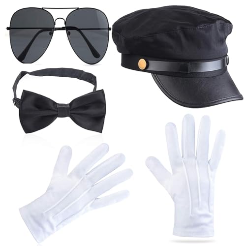 Vielseitige Chauffeur Kostüm Set Weiche Plüschhutgläser Bowtie Handschuhe Für Familienversammlungen Chauffeuranzug Für Männer von MLWSKERTY