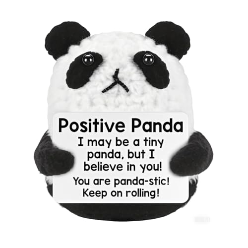 MLZTINGR Lustige Positive Panda | Positive Crochet Animal Panda mit Inspirierender Karte | Positive Geschenke Emotional Support Strickpuppe aus Wolle Handgefertigt PandaGeschenke von MLZTINGR