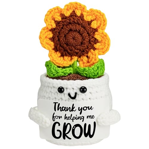 MLZTINGR Positive Sonnenblume, Gehäkelte Sonnenblume mit Positiver Botschaft – Mini Sonnenblume in weißem Blumentopf, Topfpflanze für Partydekoration, Wertschätzungsgeschenke für Lehrerinnen MLZTINGR Positive Sonnenblume, Gehäkelte Sonnenblume mit Positiver Botschaft – Mini Sonnenblume in weißem Blumentopf, Topfpflanze für Partydekoration, Wertschätzungsgeschenke für Lehrerinnen von MLZTINGR