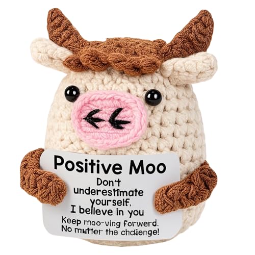 MLZTINGR Yamobi Handmade Crocheted Positive Cows – Mini Funny Positive Crocheted Cow Gifts, Emotional Inspirational Support Gift for Women, Men, Colleagues, and Friends von MLZTINGR
