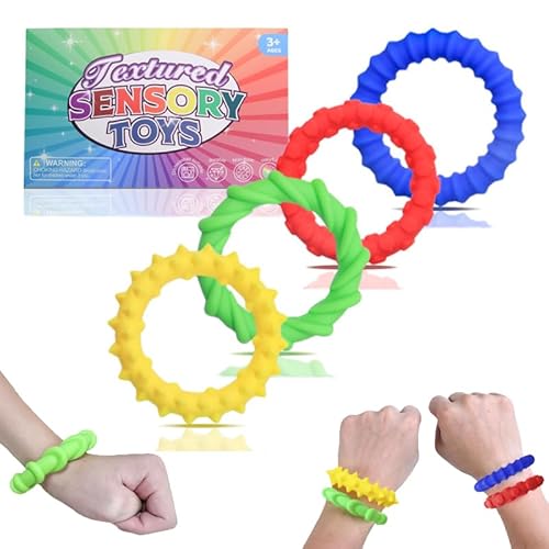 Sensory Fidget Toys, 4er Pack Elastische Silikon-Armbänder mit sensorischer Textur - Helle Farben & Formen, geeignet für besondere Bedürfnisse Autistische Kinder und Erwachsene Spielzeug Sensory Fidget Toys, 4er Pack Elastische Silikon-Armbänder mit sensorischer Textur - Helle Farben & Formen, geeignet für besondere Bedürfnisse Autistische Kinder und Erwachsene Spielzeug von MLZTINGR
