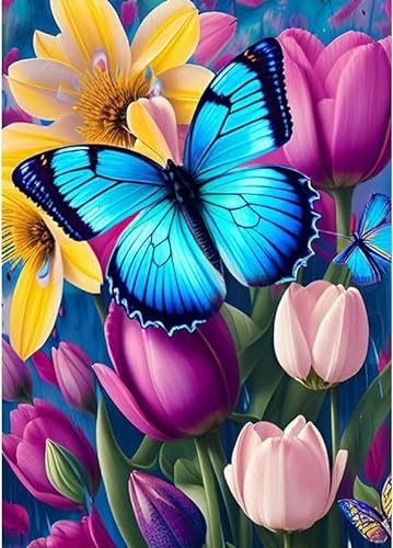 Blauer Schmetterling auf Einer Blume – 10000-teiliges Holzpuzzle – perfekt für die Zeit mit der Familie von Teenagern und Erwachsenen von MMACPUZZLE