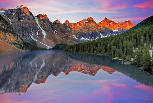 Spiegelung des -Berges im See in violettem Licht – 7000-teiliges Holzpuzzle – fantasievoller Spaß für Jugendliche von MMACPUZZLE