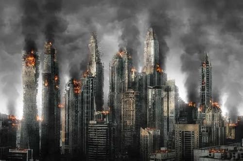 Stadt in Flammen, Krieg, Katastrophe, 15000-teiliges Stadtbild-Puzzle, Holzpuzzle, Lernspielzeug, Zusammenleben Stadt in Flammen, Krieg, Katastrophe, 15000-teiliges Stadtbild-Puzzle, Holzpuzzle, Lernspielzeug, Zusammenleben von MMACPUZZLE