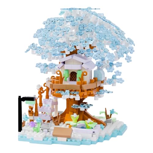 MMALQMl Sakura Baumhaus Mini Baustein Set für Heimdekoration Partygeschenke Geschenk für Kinder und Erwachsene 690 Stück (Blau) von MMALQMI