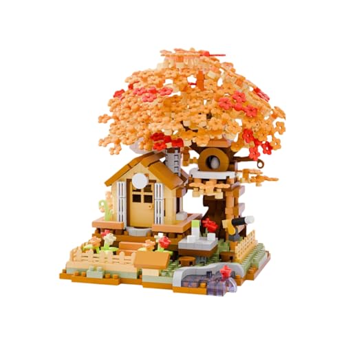 MMALQMl Sakura Baumhaus Mini Baustein Set für Heimdekoration Partygeschenke Geschenk für Kinder und Erwachsene 690 Stück (Orange) von MMALQMI