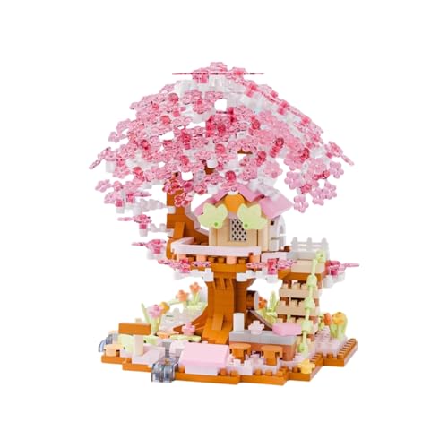 MMALQMl Sakura Baumhaus Mini Baustein Set für Heimdekoration Partygeschenke Geschenk für Kinder und Erwachsene 690 Stück (Rosa) von MMALQMI