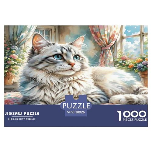 Ägyptische Katze 1000-teiliges Tier Puzzles Premium Quality Pädagogisch - Home Room Decoration Für Erwachsene, Familien Passen Buntes Spielzeug 38x26cm/1000pcs von MMDASBVPE