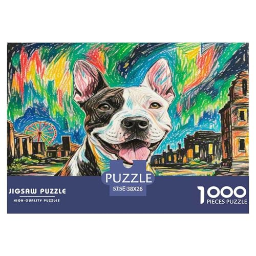 Amerikanischer Staffordshire Terrier 1000 Teile Tierhund Puzzles Premium Quality Pädagogisch - Home Room Decoration Unterhaltung Für Erwachsene Und Kinder Geschenk Für Von 12 Jahren 38x26cm/1000pcs von MMDASBVPE