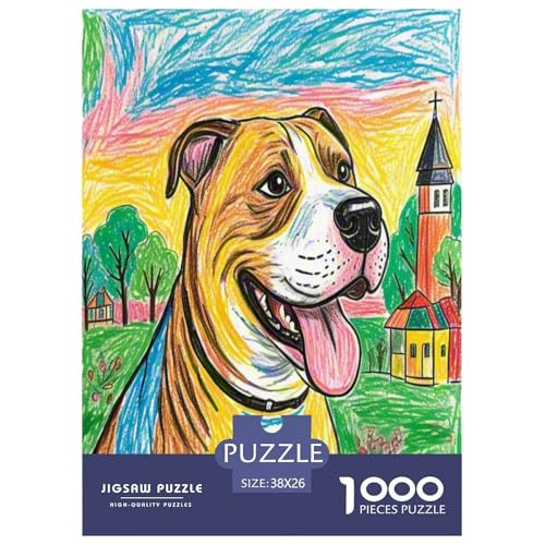 Amerikanischer Staffordshire Terrier 1000-teiliges Tierhund Puzzles Premium Quality Familienspiel - Home Room Decoration Unterhaltung Für Erwachsene Und Kinder Buntes Spielzeug 38x26cm/1000pcs von MMDASBVPE