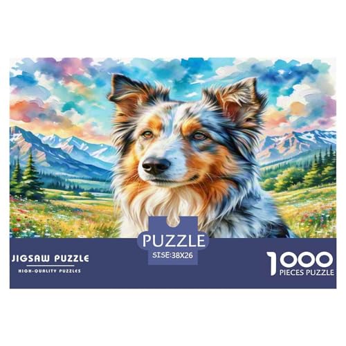 Australischer Schäfer 1000 Teile Tierhund Puzzles Herausforderndes Pädagogisch - Home Room Decoration Erwachsene Und Kinder Wertvoll Geschenk Für 38x26cm/1000pcs von MMDASBVPE