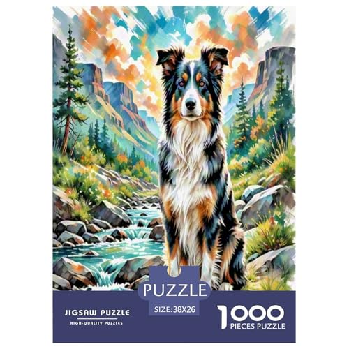 Australischer Schäfer 1000 Teile Tierhund Puzzles Premium Quality Familienspiel - Home Room Decoration Für Erwachsene, Familien Passen Buntes Spielzeug 38x26cm/1000pcs von MMDASBVPE
