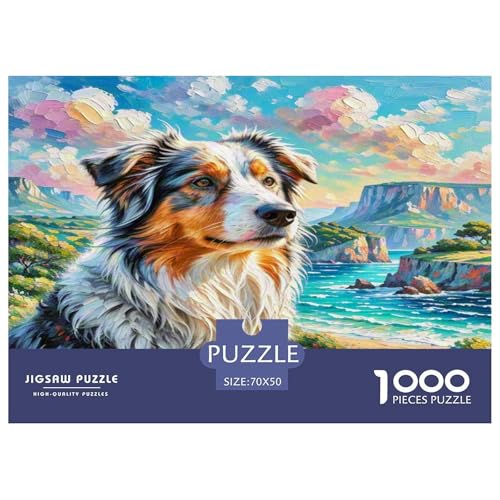 Australischer Schäfer 1000 Teile Tierhund Puzzles Premium Quality Familienspiel - Home Room Decoration Unterhaltung Für Erwachsene Und Kinder Wertvoll Geschenk Für 70x50cm/1000pcs von MMDASBVPE