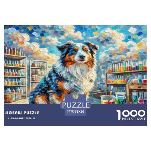 Australischer Schäfer 1000 Teile Tierhund Puzzles Premium Quality Pädagogisch - Home Room Decoration Für Erwachsene, Familien Passen Buntes Spielzeug 38x26cm/1000pcs von MMDASBVPE
