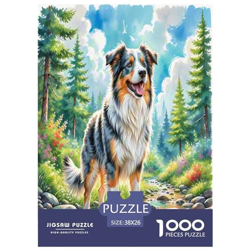 Australischer Schäfer 1000 Teile Tierhund Puzzles Premium Quality Pädagogisch - Home Room Decoration Für Erwachsene Und Kinder Ab 12 Jahren Buntes Spielzeug 38x26cm/1000pcs von MMDASBVPE