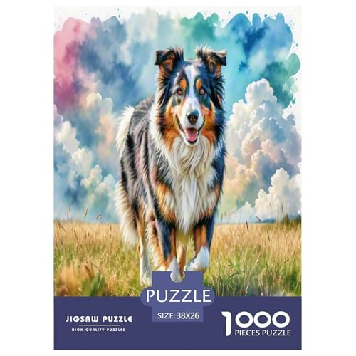 Australischer Schäfer 1000 Teile Tierhund Puzzles Premium Quality Pädagogisch - Home Room Decoration Unterhaltung Für Erwachsene Und Kinder Buntes Spielzeug 38x26cm/1000pcs von MMDASBVPE
