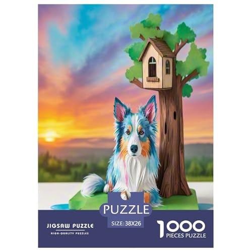 Australischer Schäfer 1000-teiliges Tierhund Puzzles Premium Quality Familienspiel - Home Room Decoration Erwachsene Und Kinder Buntes Spielzeug 38x26cm/1000pcs von MMDASBVPE