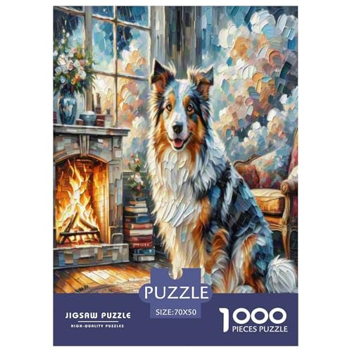 Australischer Schäfer 1000-teiliges Tierhund Puzzles Premium Quality Familienspiel - Home Room Decoration Für Erwachsene, Familien Passen Buntes Spielzeug 70x50cm/1000pcs von MMDASBVPE