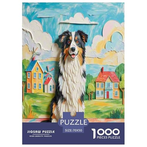 Australischer Schäfer 1000-teiliges Tierhund Puzzles Premium Quality Familienspiel - Home Room Decoration Für Erwachsene, Familien Passen Buntes Spielzeug 70x50cm/1000pcs von MMDASBVPE