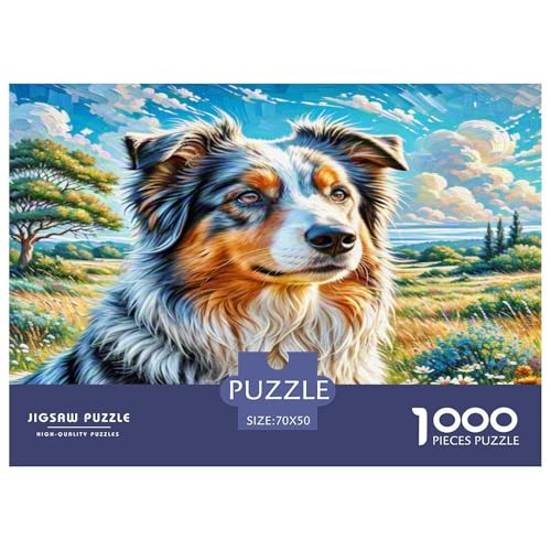 Australischer Schäfer 1000-teiliges Tierhund Puzzles Premium Quality Pädagogisch - Home Room Decoration Unterhaltung Für Erwachsene Und Kinder Buntes Spielzeug 70x50cm/1000pcs von MMDASBVPE
