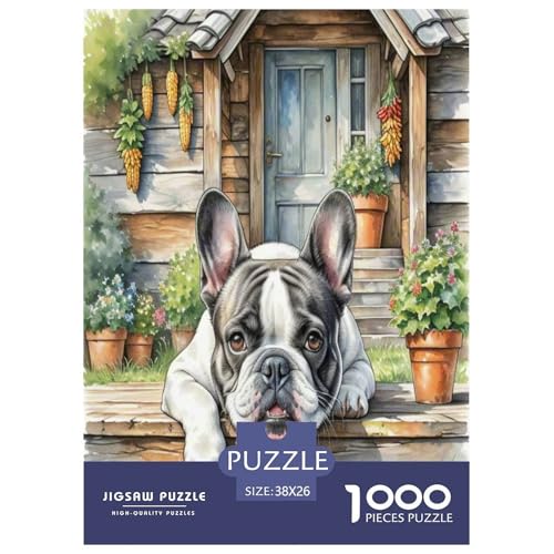 Französische Bulldogge 1000 Teile Tier Puzzles Premium Quality Familienspiel - Home Room Decoration Erwachsene Und Kinder Buntes Spielzeug 38x26cm/1000pcs von MMDASBVPE
