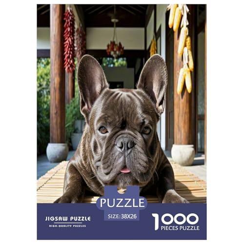 Französische Bulldogge 1000-teiliges Kleine Tierhunde Puzzles Premium Quality Pädagogisch - Home Room Decoration Für Erwachsene, Familien Passen Buntes Spielzeug 38x26cm/1000pcs von MMDASBVPE