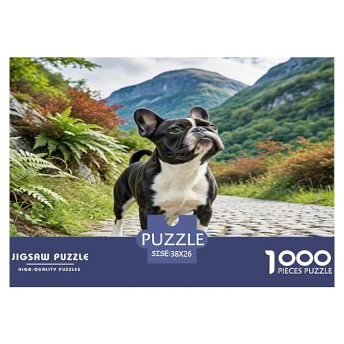 Französische Bulldogge 1000-teiliges Tier Puzzles Premium Quality Pädagogisch - Home Room Decoration Für Erwachsene Und Kinder Ab 12 Jahren Wertvoll Geschenk Für 38x26cm/1000pcs von MMDASBVPE