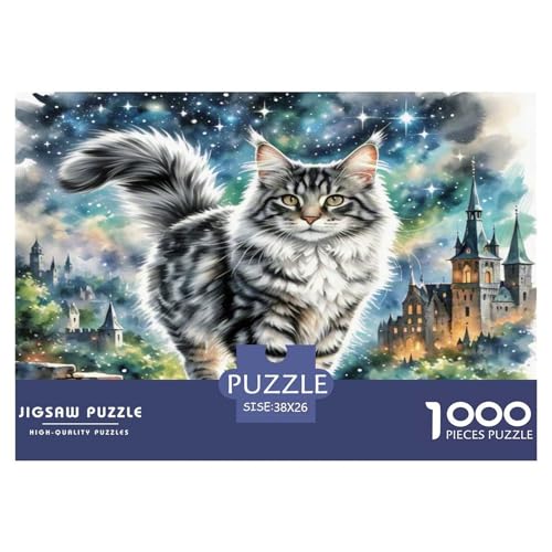 Maine Coon 1000-teiliges Tier Puzzles Premium Quality Familienspiel - Home Room Decoration Für Erwachsene, Familien Passen Buntes Spielzeug 38x26cm/1000pcs von MMDASBVPE