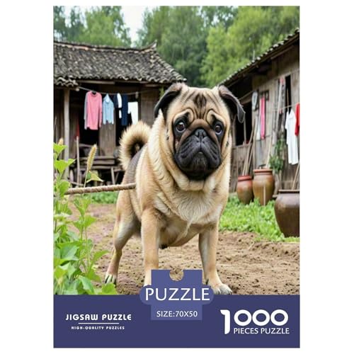 Pug 1000 Teile Tier Puzzles Premium Quality Pädagogisch - Home Room Decoration Für Erwachsene, Familien Passen Buntes Spielzeug 70x50cm/1000pcs von MMDASBVPE