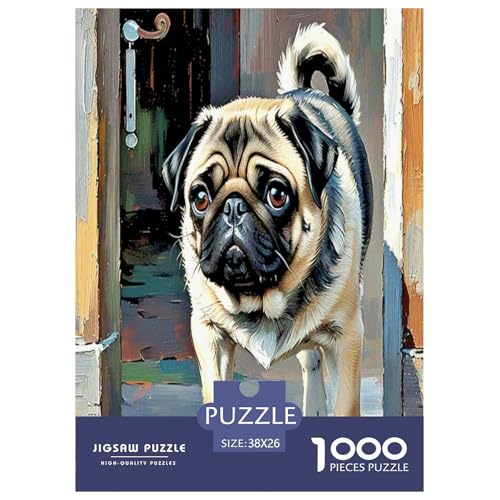 Pug 1000-teiliges Tier Puzzles Premium Quality Familienspiel - Home Room Decoration Erwachsene Und Kinder Buntes Spielzeug 38x26cm/1000pcs von MMDASBVPE