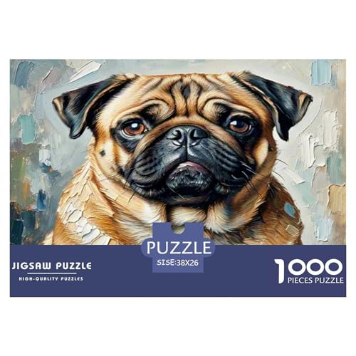 Pug 1000-teiliges Tier Puzzles Premium Quality Familienspiel - Home Room Decoration Für Erwachsene, Familien Passen Buntes Spielzeug 38x26cm/1000pcs von MMDASBVPE