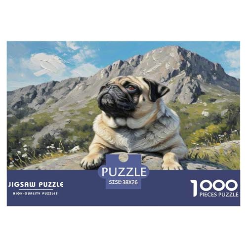 Pug 1000-teiliges Tier Puzzles Premium Quality Pädagogisch - Home Room Decoration Erwachsene Und Kinder Buntes Spielzeug 38x26cm/1000pcs von MMDASBVPE