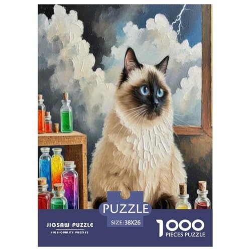 Siamisches Kätzchen 1000-teiliges Tier Puzzles Premium Quality Familienspiel - Home Room Decoration Für Erwachsene Und Kinder Ab 12 Jahren Buntes Spielzeug 38x26cm/1000pcs von MMDASBVPE