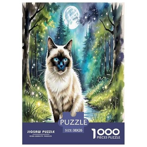 Siamisches Kätzchen 1000-teiliges Tier Puzzles Premium Quality Pädagogisch - Home Room Decoration Für Erwachsene Und Kinder Ab 12 Jahren Wertvoll Geschenk Für 38x26cm/1000pcs von MMDASBVPE