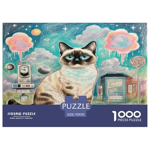 Siamisches Kätzchen 1000-teiliges Tier Puzzles Premium Quality Pädagogisch - Home Room Decoration Für Erwachsene Und Kinder Ab 12 Jahren Wertvoll Geschenk Für 70x50cm/1000pcs von MMDASBVPE
